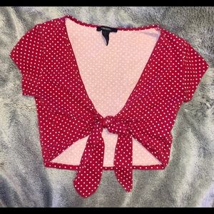 Red polka dot tie crop top
